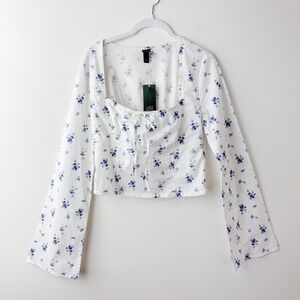Wild Fable Floral Top Medium Ivory Blue Coquette Cottagecore‎ Romantic Softgirl